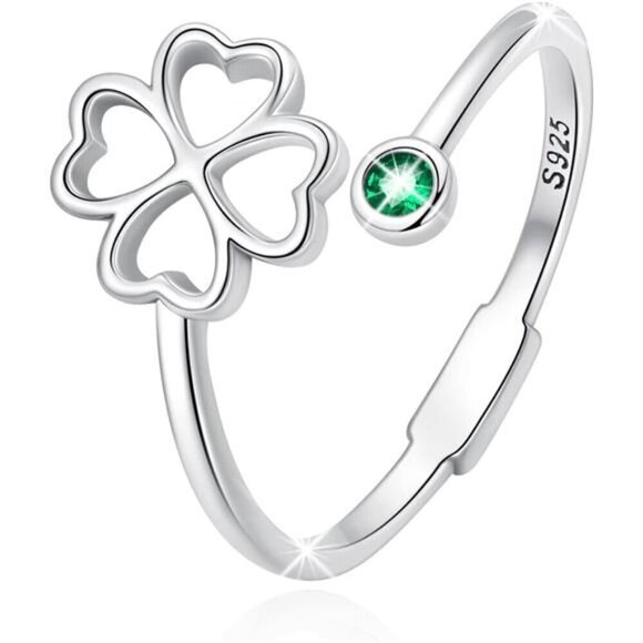 Adjustable Clover Leaf Ring 925 Sterling Silver Jewelry Comes with Good Luck - Picture 3 of 7